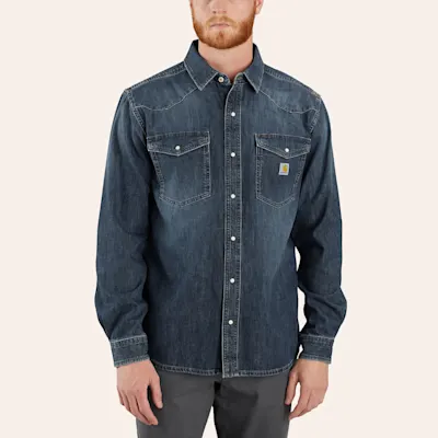 Carhartt Men's Montana Dark Wash Relaxed Fit Pearl Snap Denim Western Shirt
