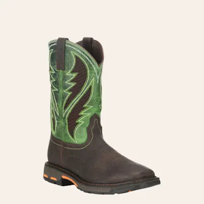Ariat Men's WorkHog Brown and Lime VentTEK Wide Square Toe Work Boot