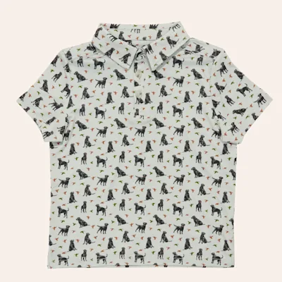 Burlebo Toddler Boys' Green Ducks & Dogs Print Performance Polo