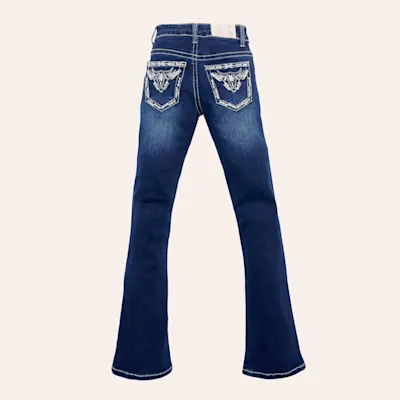Rockin' C Girls' Medium Wash Skull & Trim Embroidered Bootcut Jeans
