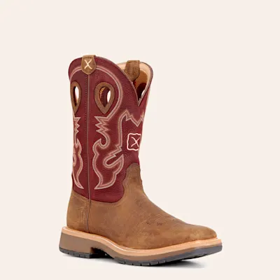 Twisted X Men's Horseman Brown and Burgundy Wide Square Toe Work Boots