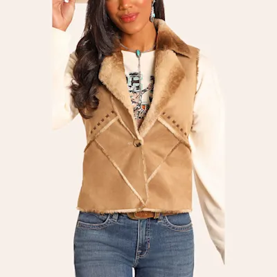 Panhandle Women's Golden Brown Faux Suede & Faux Fur Lined Vest