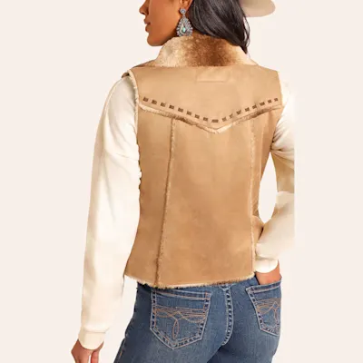 Panhandle Women's Golden Brown Faux Suede & Faux Fur Lined Vest