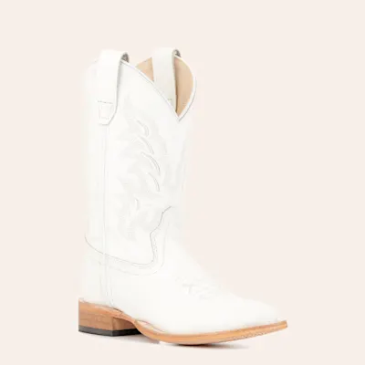 Old West Youth White Wide Square Toe Cowboy Boots