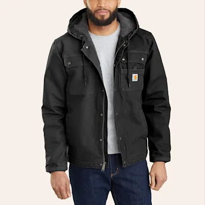 Carhartt Men's Washed Duck Black Sherpa Utility Jacket