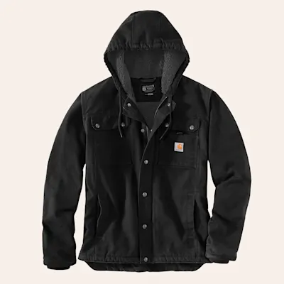 Carhartt Men's Washed Duck Black Sherpa Utility Jacket