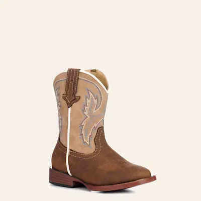 Roper Toddler Eastwood Brown and Tan Faux Leather Square Toe Cowboy Boots