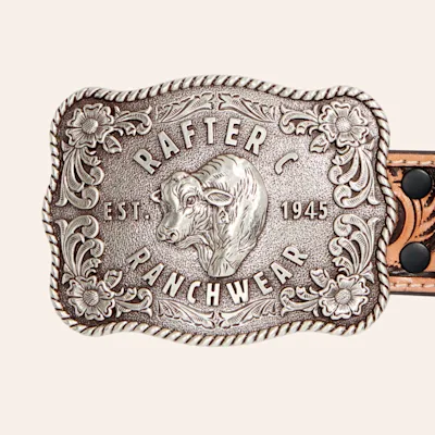 Rafter C Men's Brown Floral Tooled Leather & Silver Buckle Western Belt