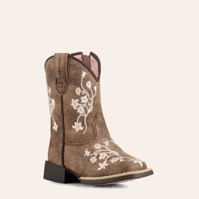 Twister Toddler Lily Brown with White Floral Embroidery Square Toe Cowboy Boots