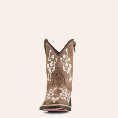 Twister Toddler Lily Brown with White Floral Embroidery Square Toe Cowboy Boots 2 Twister Toddler Lily Brown with White Floral Embroidery Square Toe Cowboy Boots