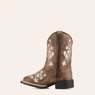 Twister Toddler Lily Brown with White Floral Embroidery Square Toe Cowboy Boots 3 Twister Toddler Lily Brown with White Floral Embroidery Square Toe Cowboy Boots