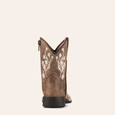 Twister Toddler Lily Brown with White Floral Embroidery Square Toe Cowboy Boots 4 Twister Toddler Lily Brown with White Floral Embroidery Square Toe Cowboy Boots