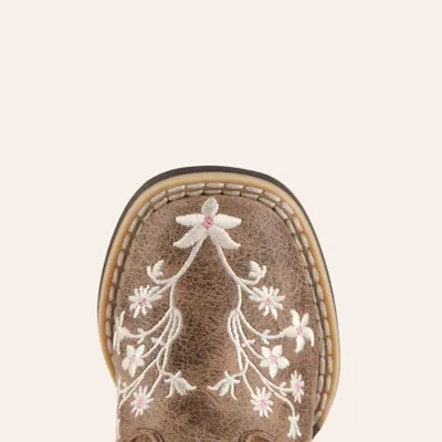 Twister Toddler Lily Brown with White Floral Embroidery Square Toe Cowboy Boots 7 Twister Toddler Lily Brown with White Floral Embroidery Square Toe Cowboy Boots
