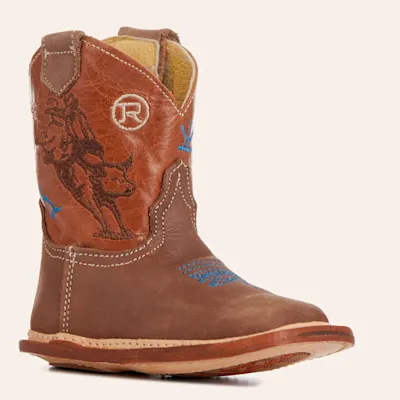 Roper Infant Brahma Bull Brown Faux Leather Wide Square Toe Cowboy Boots