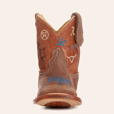 Roper Infant Brahma Bull Brown Faux Leather Wide Square Toe Cowboy Boots