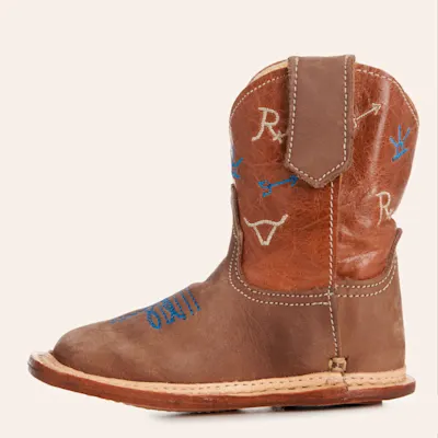 Roper Infant Brahma Bull Brown Faux Leather Wide Square Toe Cowboy Boots