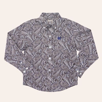Cinch Toddler Boys' Blue & Brown Paisley Print Long Sleeve Shirt