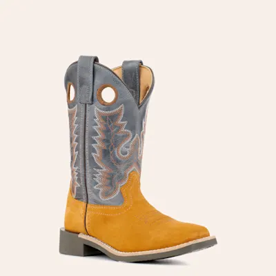 Smoky Mountain Kids' Tex Camel Roughout and Light Navy Wide Square Toe Cowboy Boots