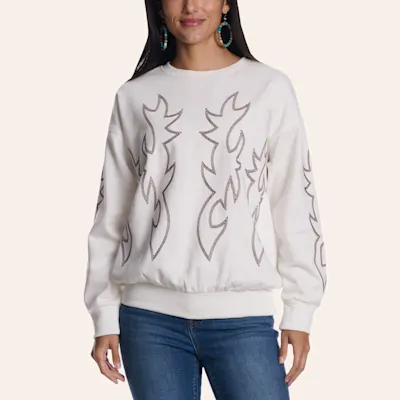 Blue B Women's Off White Boot Stitched Sweatshirt