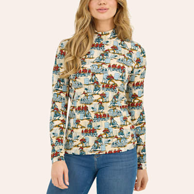 Wrangler Retro Women's Ribbed Rodeo Print Mock Turtleneck Top