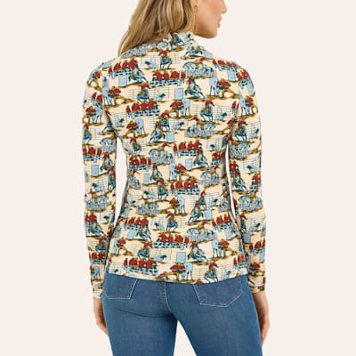 Wrangler Retro Women's Ribbed Rodeo Print Mock Turtleneck Top 2 Wrangler Retro Women's Ribbed Rodeo Print Mock Turtleneck Top