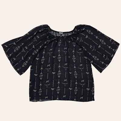 Cowgirl Hardware Women's Black Branded Print Peasant Top - Plus Sizes