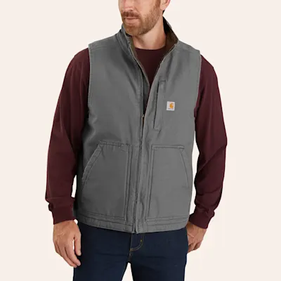 Carhartt Men's Gray Washed Duck Mock Neck Sherpa Lined Vest