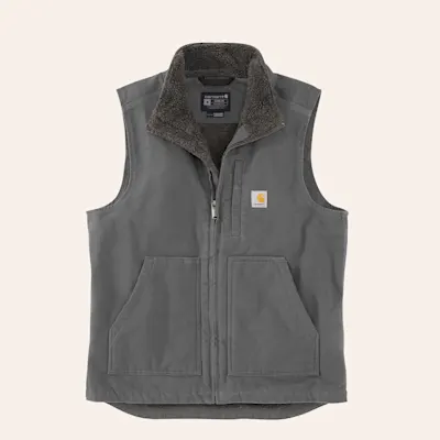 Carhartt Men's Gray Washed Duck Mock Neck Sherpa Lined Vest