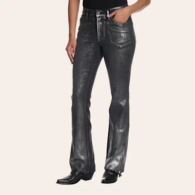 Flying Monkey Women's Black Metallic High Rise Flare Jeans