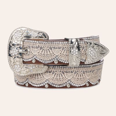 Angel Ranch Girls' Brown Lace, Crystal and Stud Western Belt
