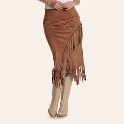 Montana Clothing Women's Tan Faux Suede Fringe Skirt