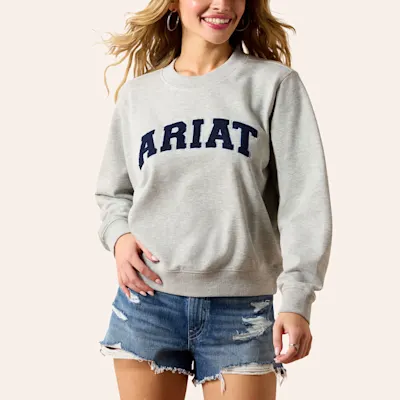 Ariat Women's Essential Heather Gray & Navy Logo Embroidered Sweatshirt