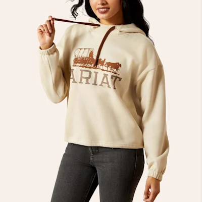 Ariat Women’s Essential Cream & Brown Covered Wagon Graphic Hoodie