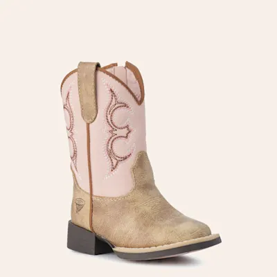 Twister Toddler Girls Posy Light Pink and Tan Wide Square Toe Cowboy Boots