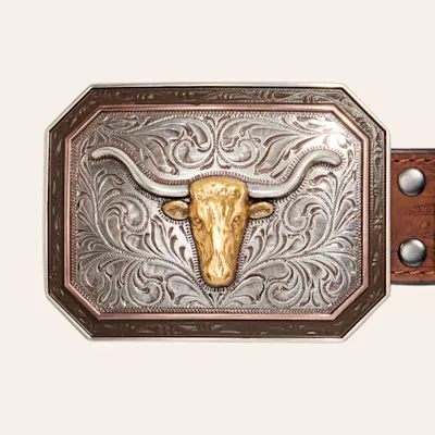 Ariat Men's Brown Floral Embossed Longhorn Buckle Belt