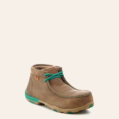 Twisted X Women's Brown Bomber with Turquoise Laces Chukka Driving Moc Alloy Toe Work Shoe