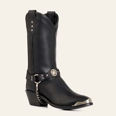 Old West Women's Black Harness Round Toe Cowboy Boots