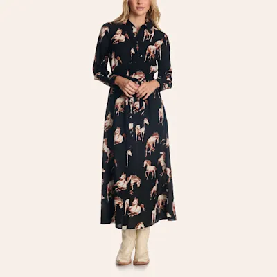 Cotton & Rye Women's Black Horse Print Shirt Dress