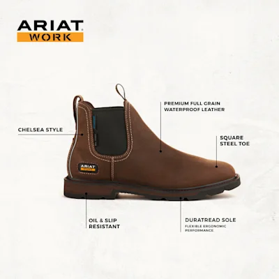Ariat Men's Groundbreaker Chelsea Dark Brown Waterproof Wide Square Steel Toe Work Boots