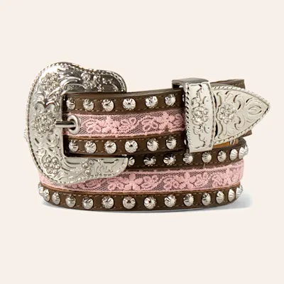 Ariat Girl's Leather & Pink Lace Western Belt