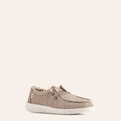 Hey Dude Youth Wally Stretch Sox Tan Moc Toe Casual Shoes