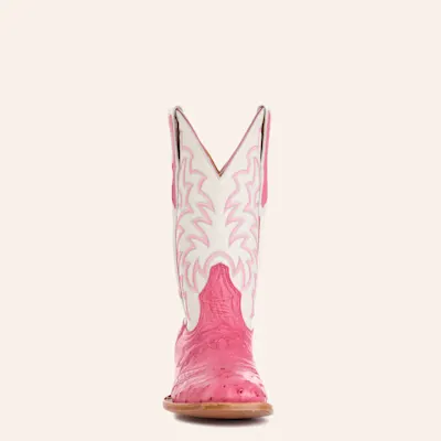 Cavender's Women's Pink Ostrich & White Wide Square Toe Cowboy Boots