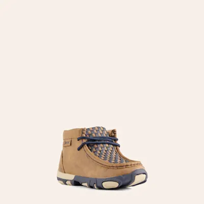 Twister Kids Oliver Brown with Navy Basketweave Moc Toe Chukka Casual Shoe