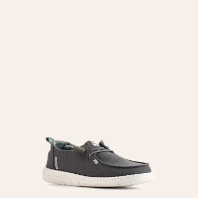 Hey Dude Women's Wendy Chambray Washed Black Moc Toe Lace Up Casual Shoes