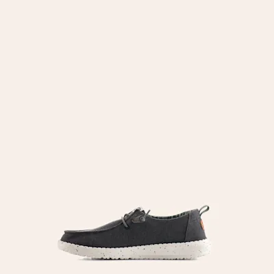 Hey Dude Women's Wendy Chambray Washed Black Moc Toe Lace Up Casual Shoes