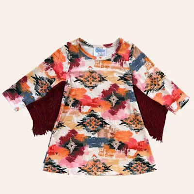 Shea Baby Toddler Girls' Multicolor Aztec Print Fringed Dress