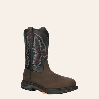 Ariat Men's WorkHog XT Oily Distressed Brown and Black Waterproof Wide Square Carbon Toe Work Boot