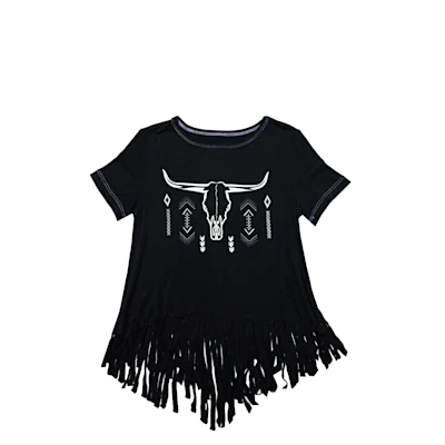 Cowgirl Hardware Girl's Black Aztec Skull Fringe Top
