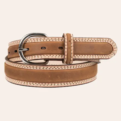 Tony Lama Men's Natural Bark Brown Double Stitch Stockman Western Belt