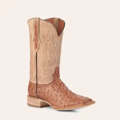 Black Jack Men's Pearl and Cognac Bruciato Full Quill Wide Square Toe Exotic Boots